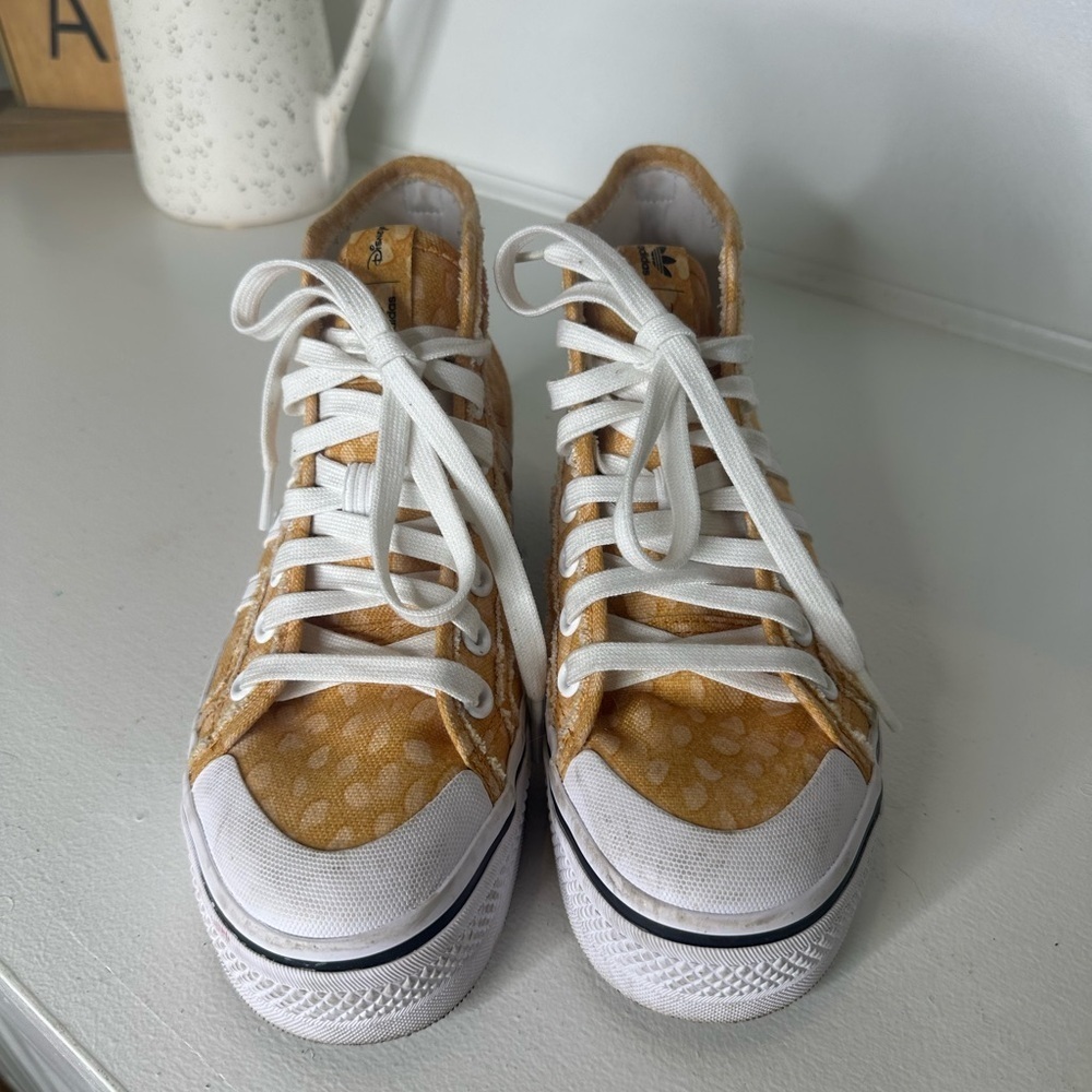 Adidas x Disney Bambi Womens 7.5 High Top Sneakers Yellow Polka Dot Canvas Rare - Picture 2 of 10